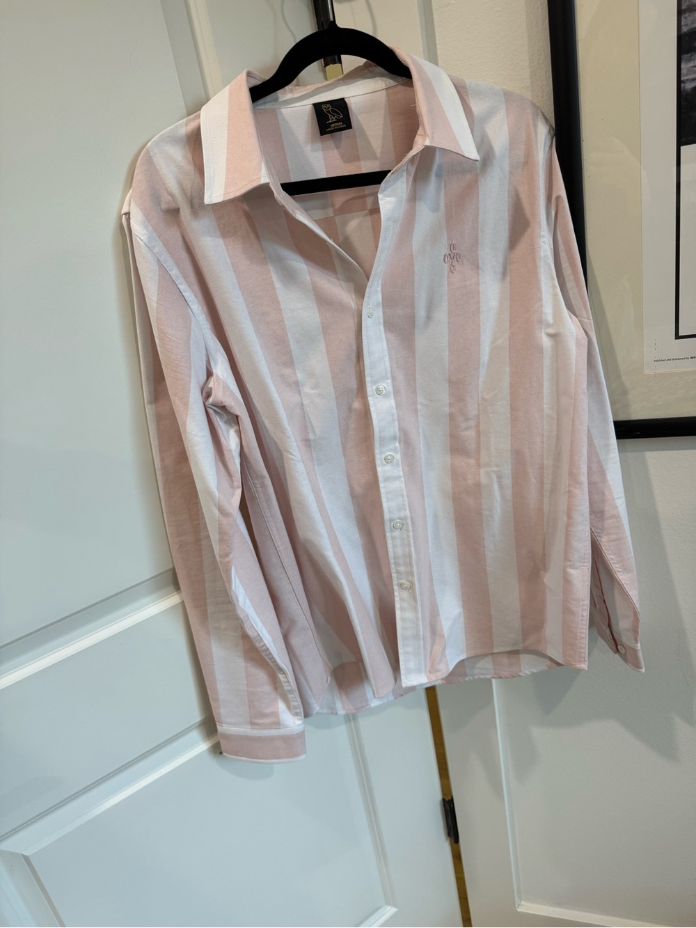 OVO Vertical Stripe Dress Shirt in Light Pink and White